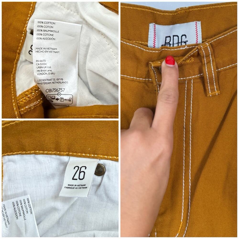 BDG Urban Outfitters Carpenter Pants 26 Mustard Brown Utility Straight Leg - Picture 5 of 9